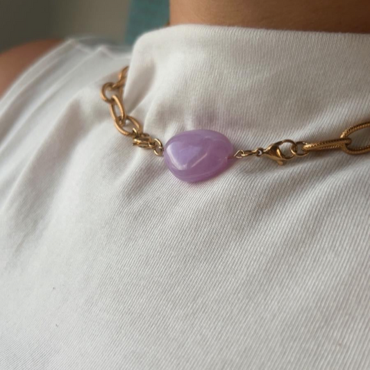 Collier Lou pierre acier inoxydable 
